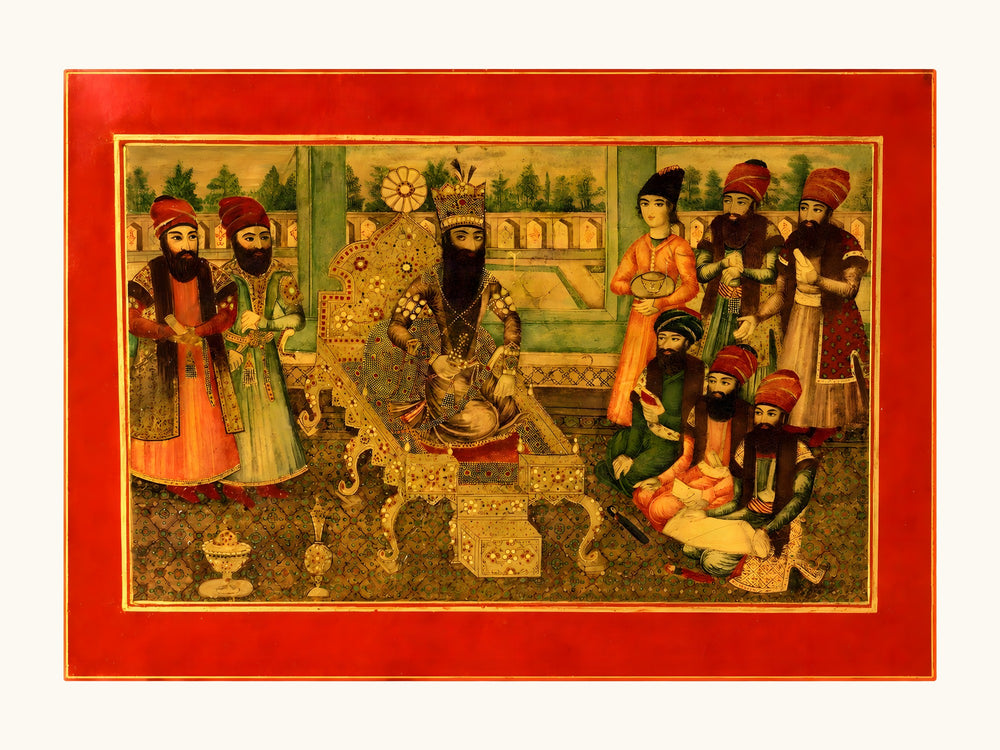 A Court Assembly in Crimson and Gold | Restored Qajar Painting — view 10