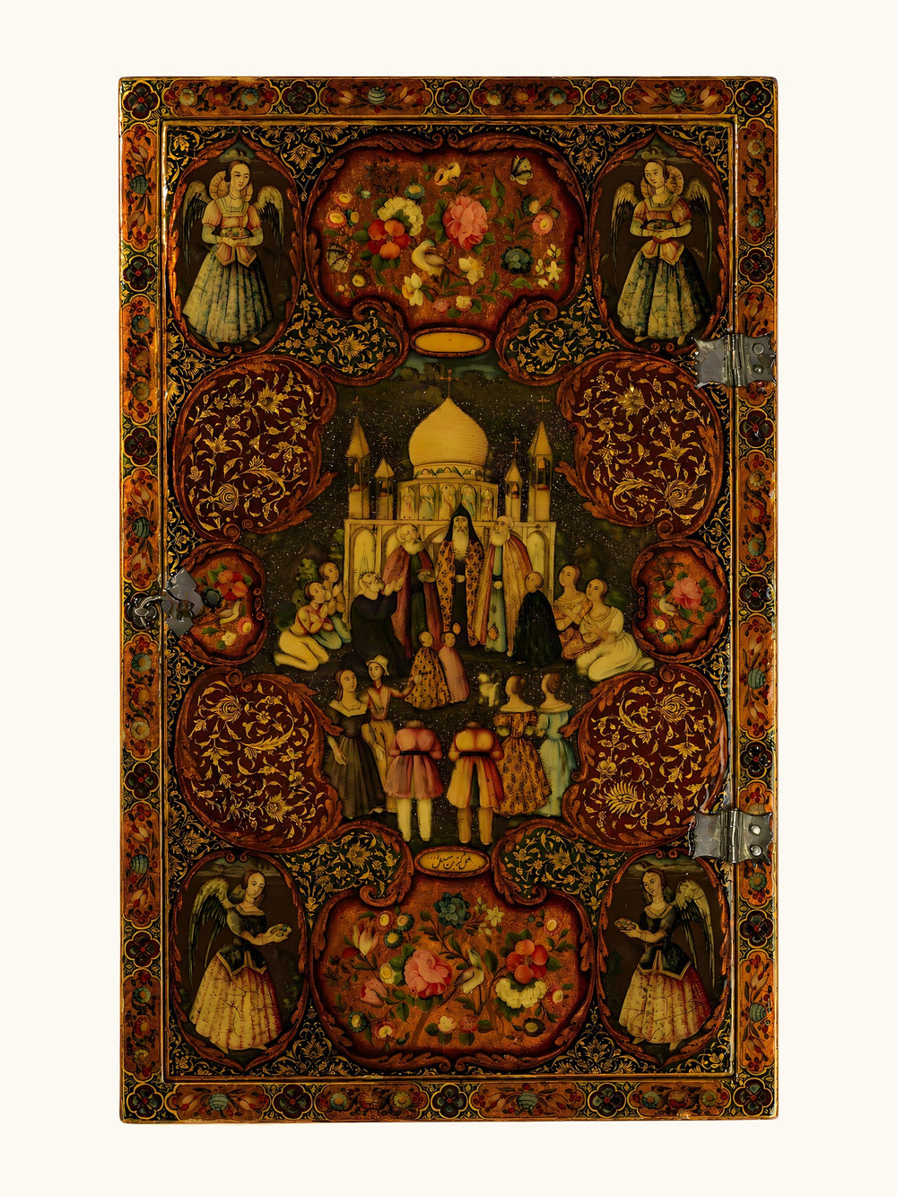 A Lacquer Panel of Feasts and Blossoms | Restored Qajar Painting — view 10