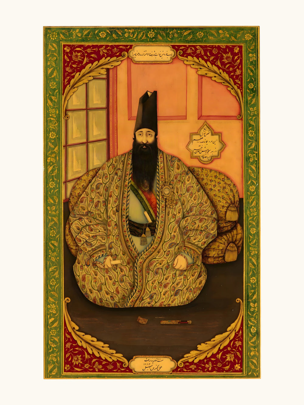 A Seated Ruler in a Gold Brocade Robe | Restored Qajar Painting — view 10