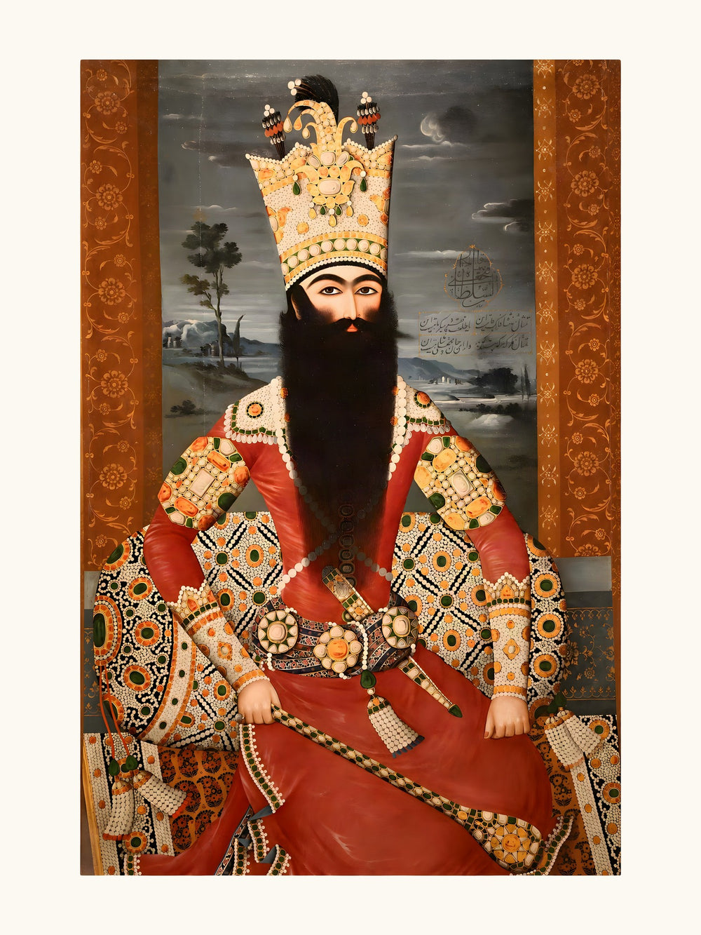 A Crowned Shah in Jewel-Encrusted Crimson Robes | Restored Qajar Painting — view 10