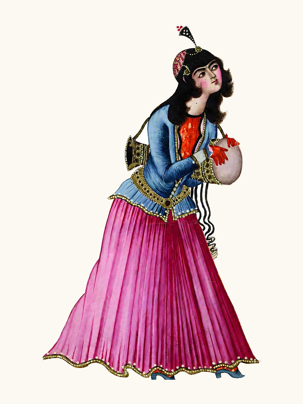 A Dancing Girl in Magenta Silks | Restored Qajar Painting — view 10
