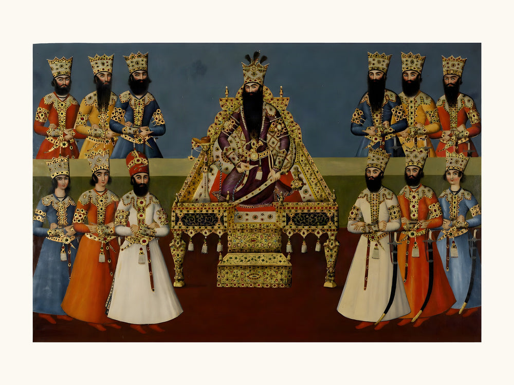 Fath-Ali Shah Enthroned with His Sons | Restored Qajar Painting — view 10