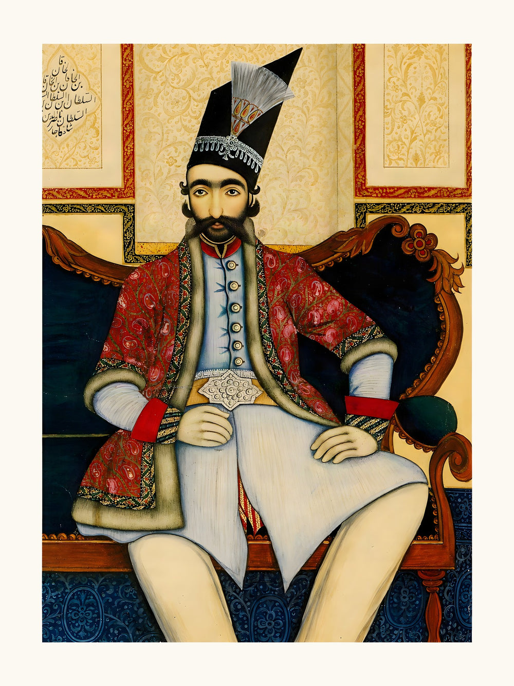 A Seated Prince in a Tall Black Cap | Restored Qajar Painting — view 10