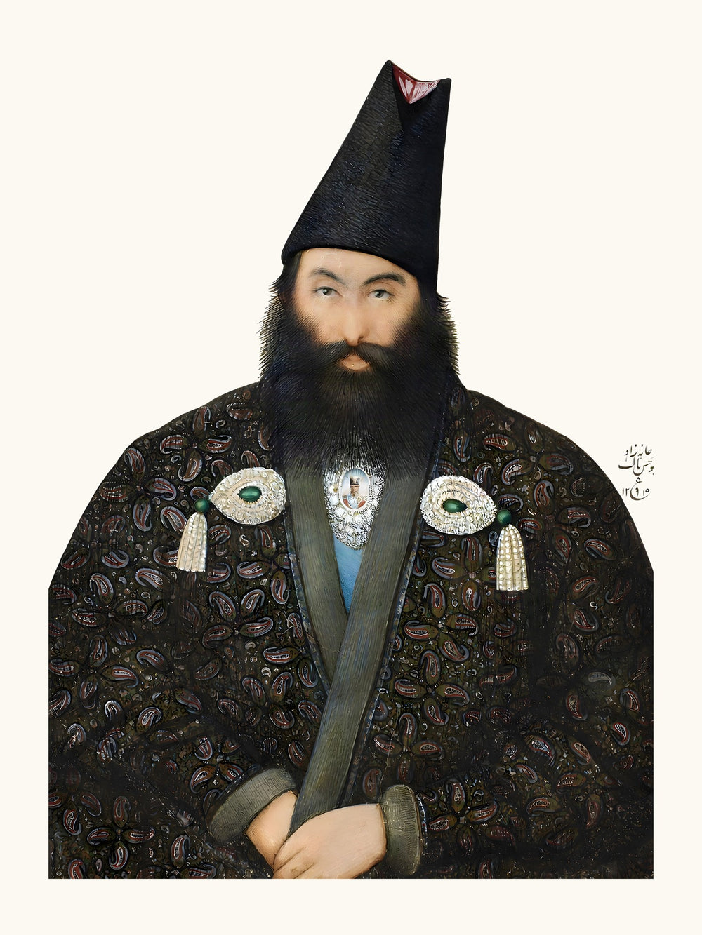 Portrait of a Gentleman, by Yahya Ghaffari, 1877 | Restored Qajar Painting — view 10