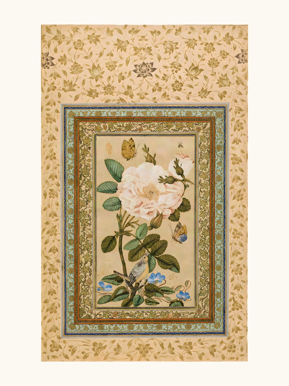 A Bird in a Rose Bush with Butterflies | Restored Qajar Painting — view 10