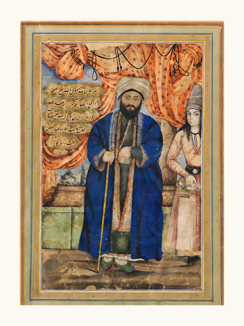 Mirza Ahmad on a Terrace with an Attendant | Restored Qajar Painting — view 10