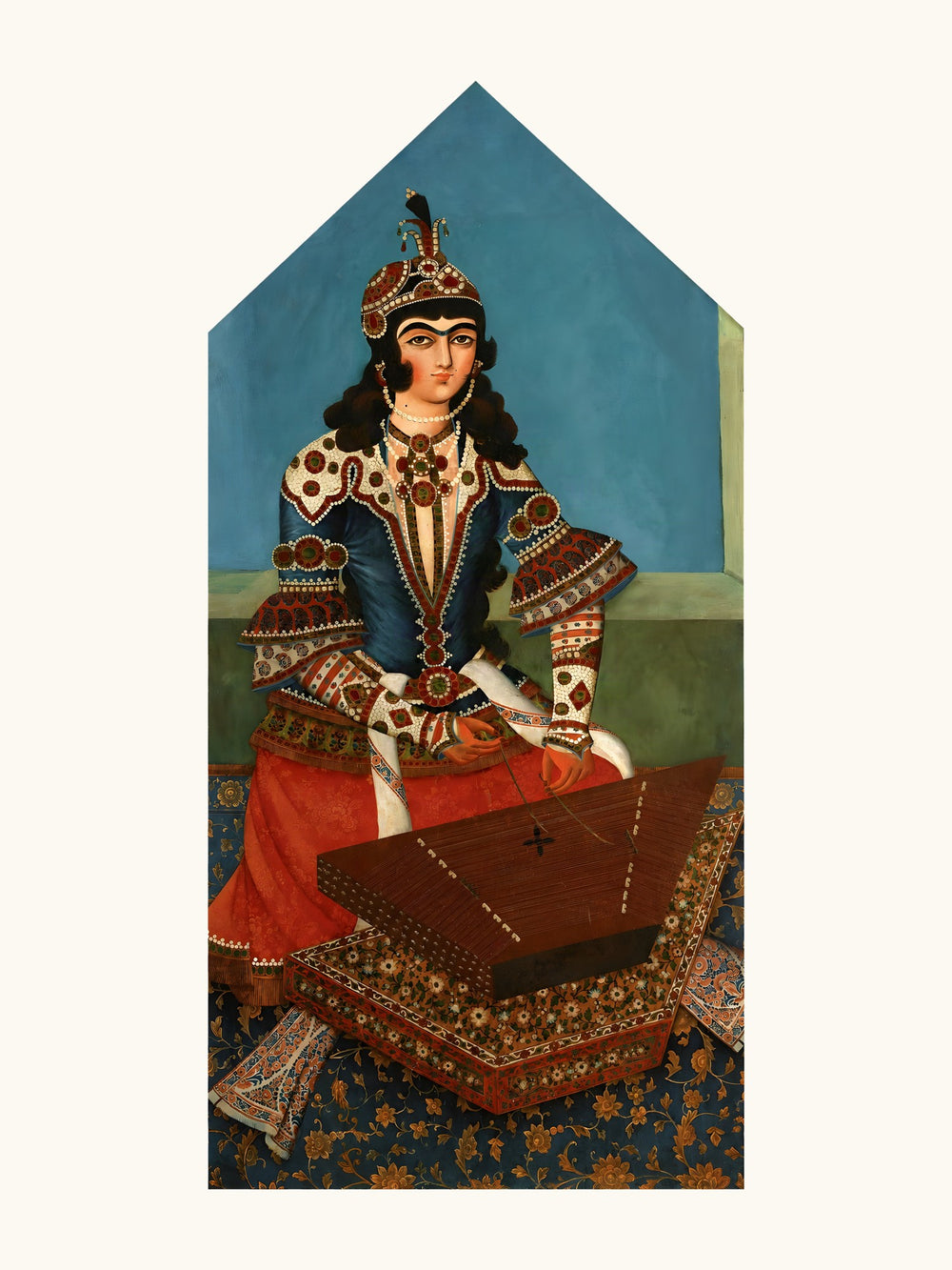 Woman Playing a Santur | Restored Qajar Painting — view 10
