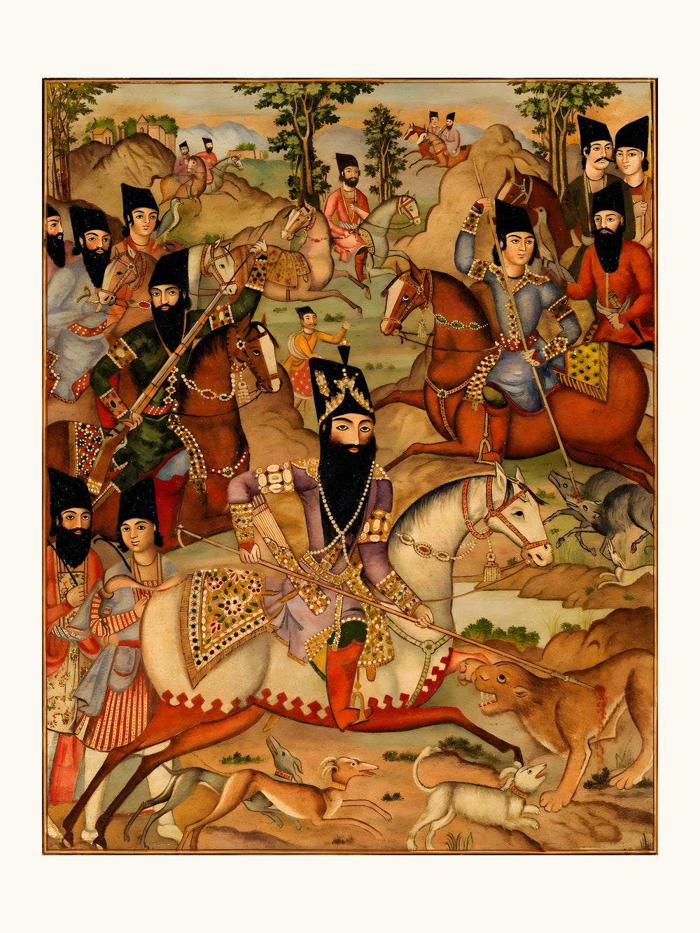 Fath-Ali Shah Hunting — a Painted Lacquer Panel | Restored Qajar Painting — view 10