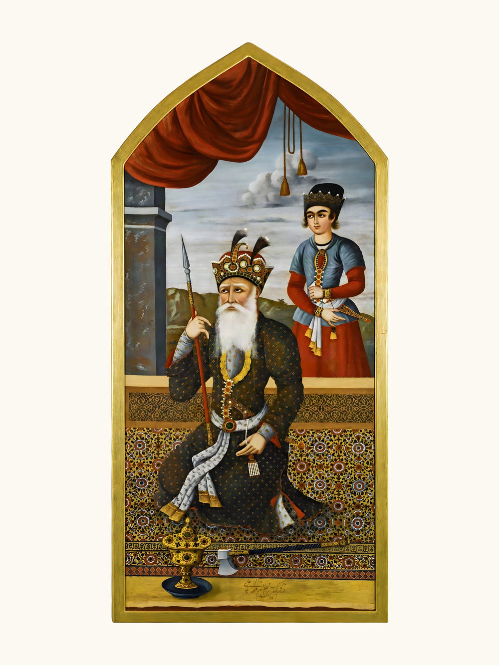 King Jamshid, Signed by Mihr Ali, 1803 | Restored Qajar Painting — view 10