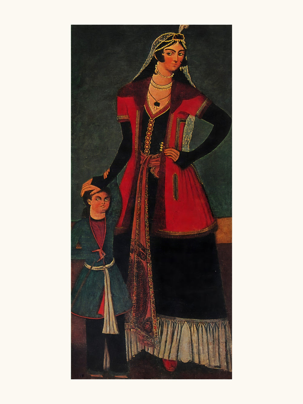 A Girl and a Little Boy | Restored Qajar Painting — view 10