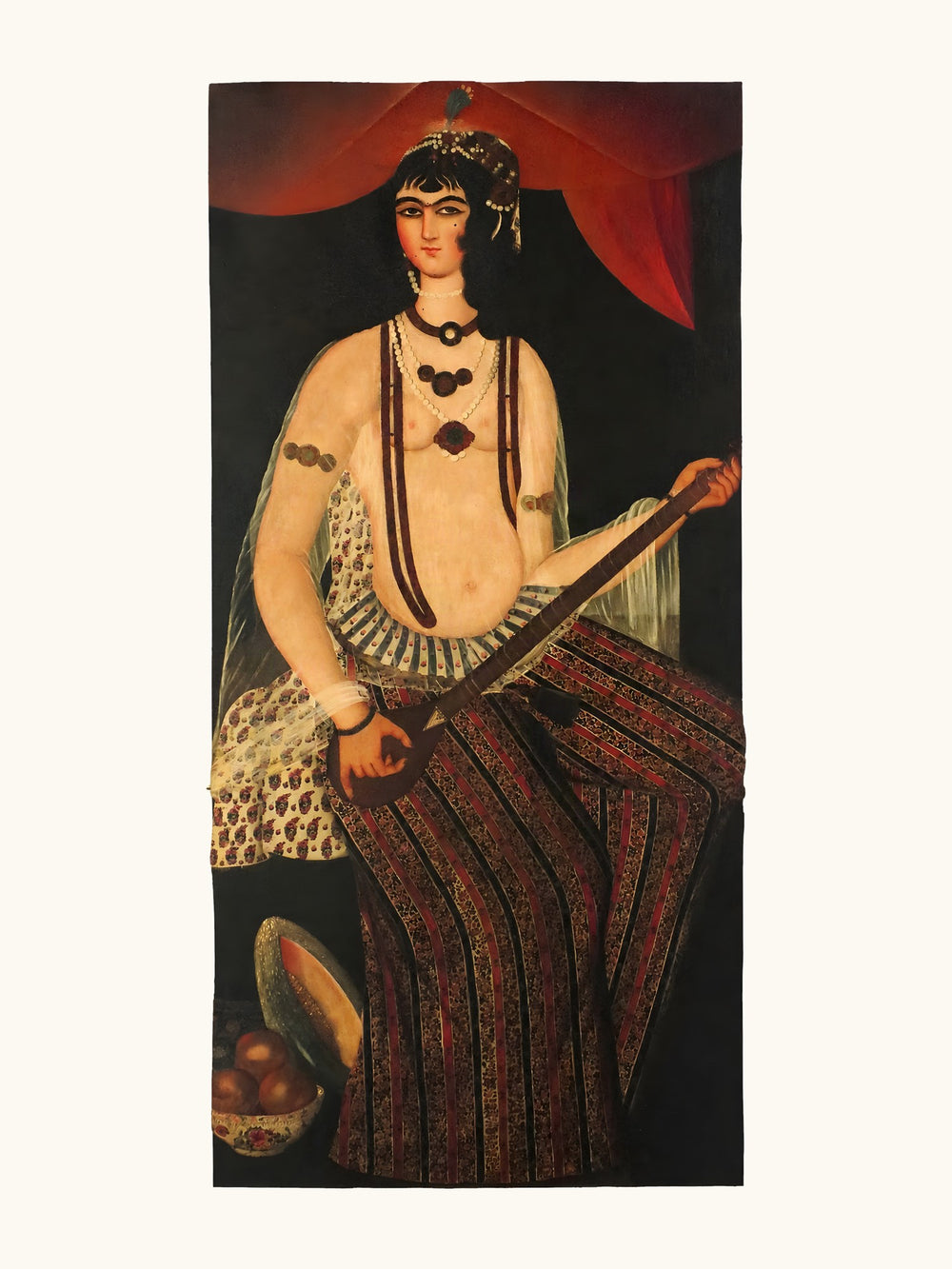 A Female Musician with a Stringed Instrument | Restored Qajar Painting — view 10