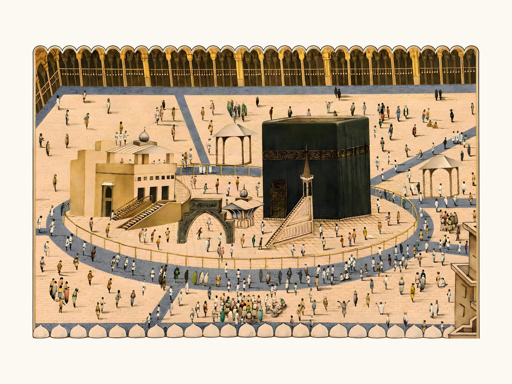 A View of the Kaaba and the Sanctuary at Mecca | Restored Qajar Painting — view 10
