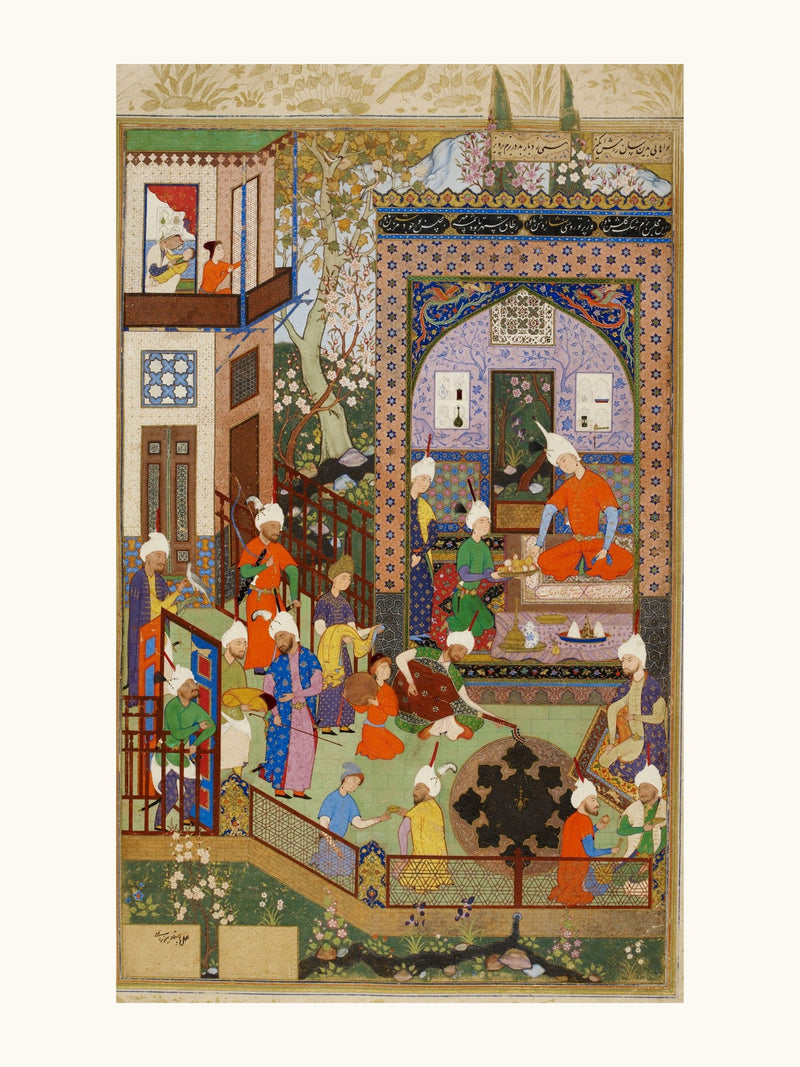 Khusraw Listens to the Music of Barbad | Restored Persian Miniature