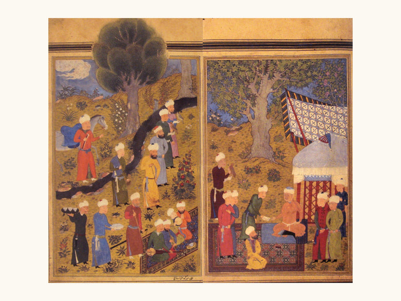 Courtiers Assemble Beside a Garden Pavilion | Restored Persian Miniature