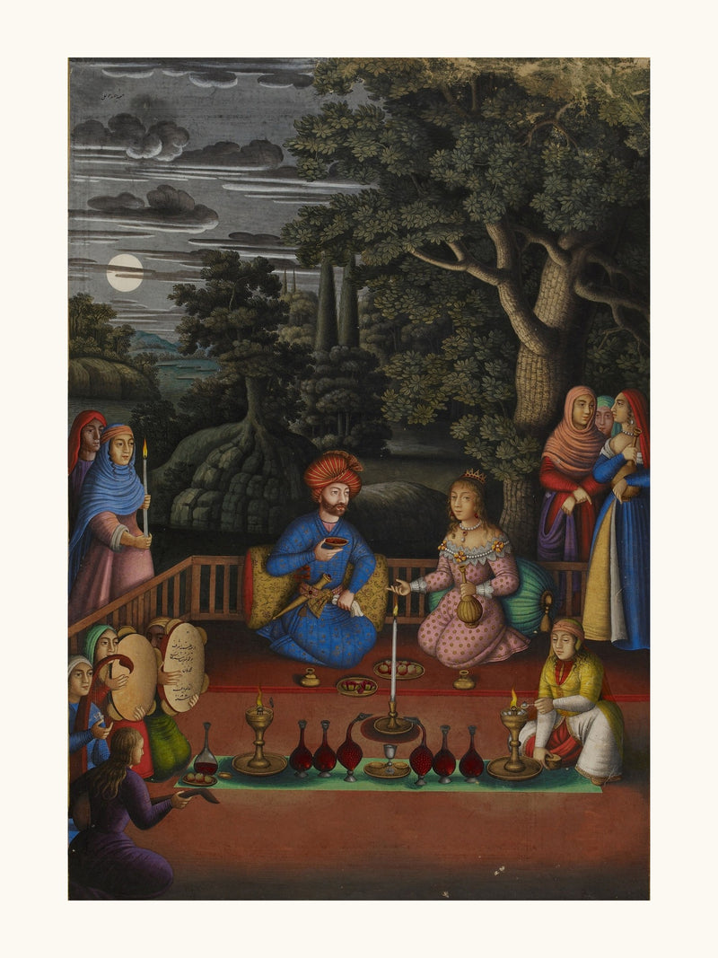 A Moonlit Gathering Beneath a Great Tree | Restored Persian Miniature
