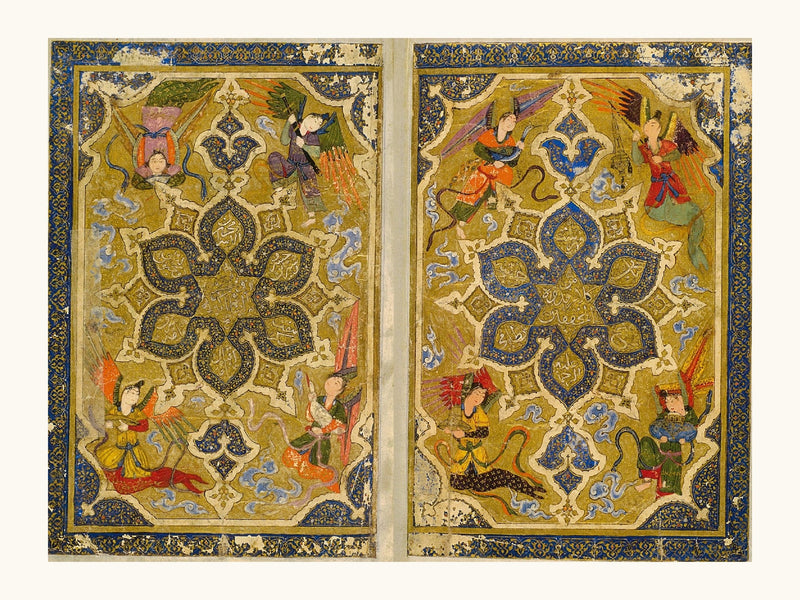 Twin Illuminated Panels in Gold and Lapis | Restored Persian Miniature