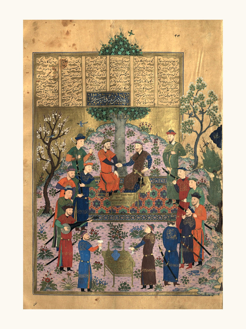 Rustam and Isfandiyar Test Each Other’s Grip | Restored Persian Miniature