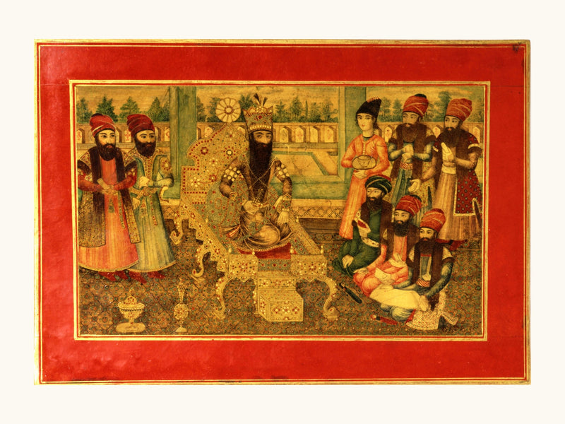 A Court Assembly in Crimson and Gold | Restored Qajar Painting