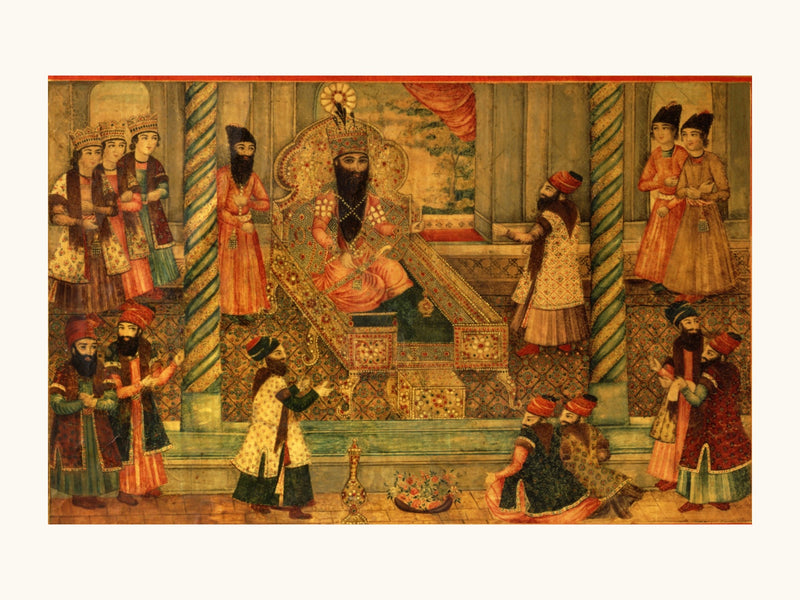 A Royal Audience in a Palace Interior | Restored Qajar Painting
