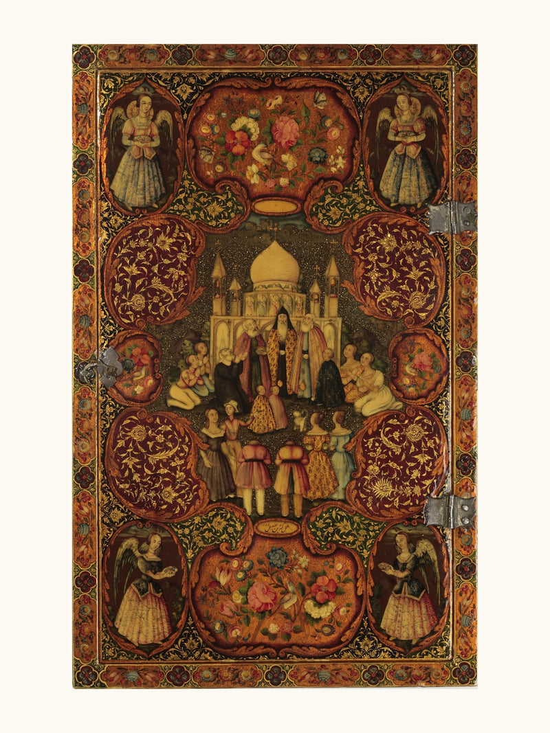 A Lacquer Panel of Feasts and Blossoms | Restored Qajar Painting