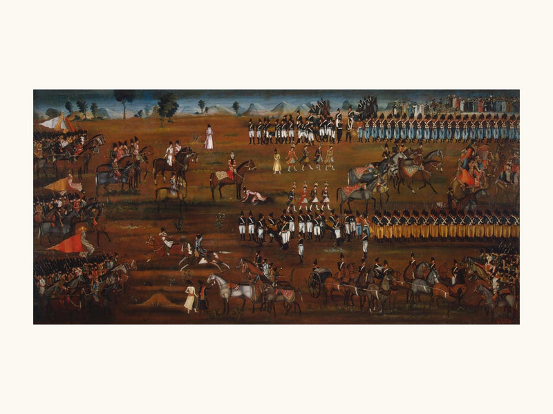 A Military Review Upon a Darkened Plain | Restored Qajar Painting