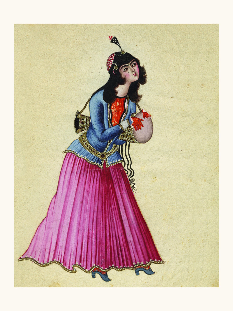 A Dancing Girl in Magenta Silks | Restored Qajar Painting