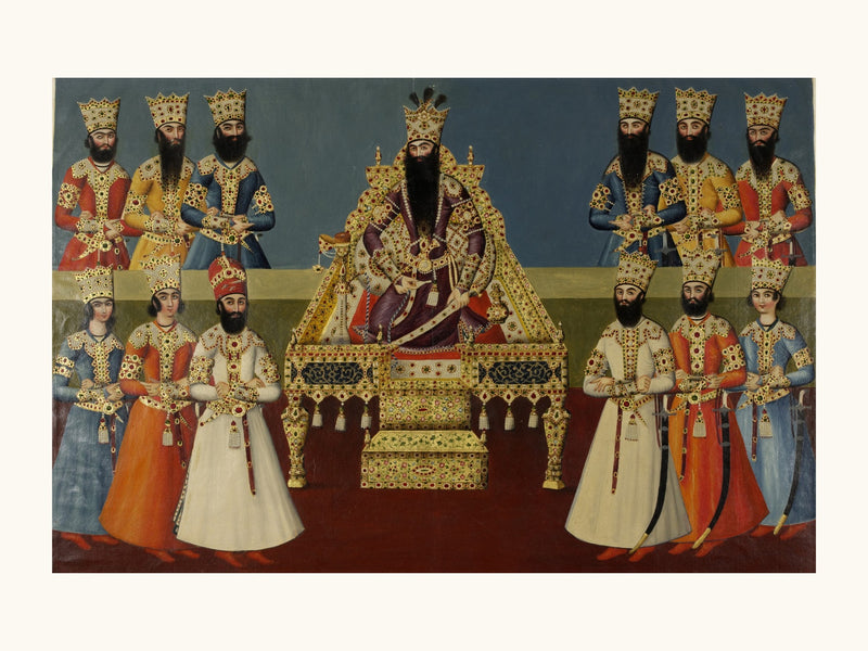 Fath-Ali Shah Enthroned with His Sons | Restored Qajar Painting