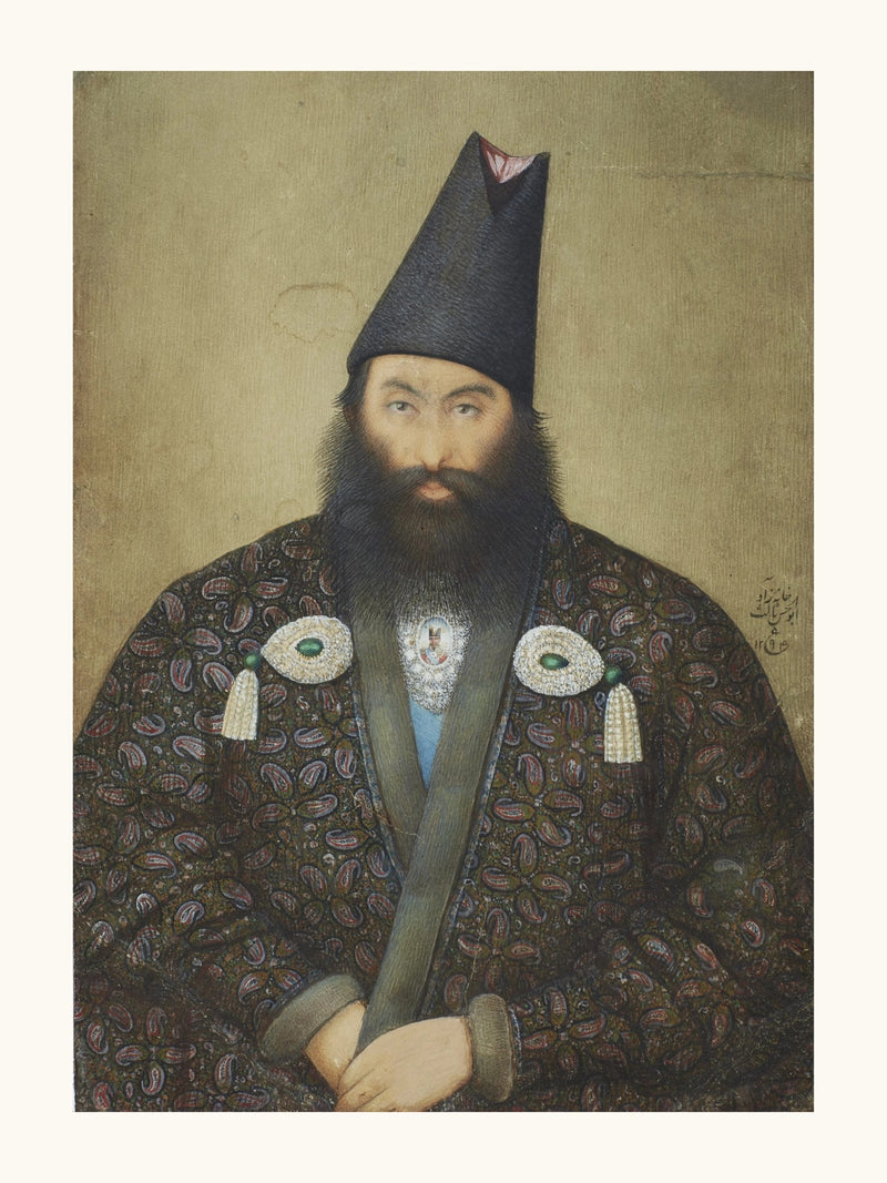Portrait of a Gentleman, by Yahya Ghaffari, 1877 | Restored Qajar Painting