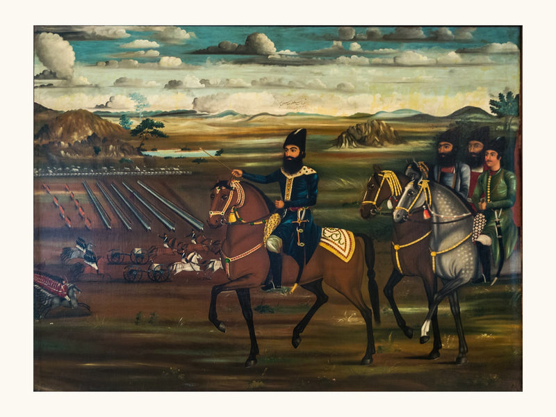 A Mounted Commander Surveys the Field | Restored Qajar Painting