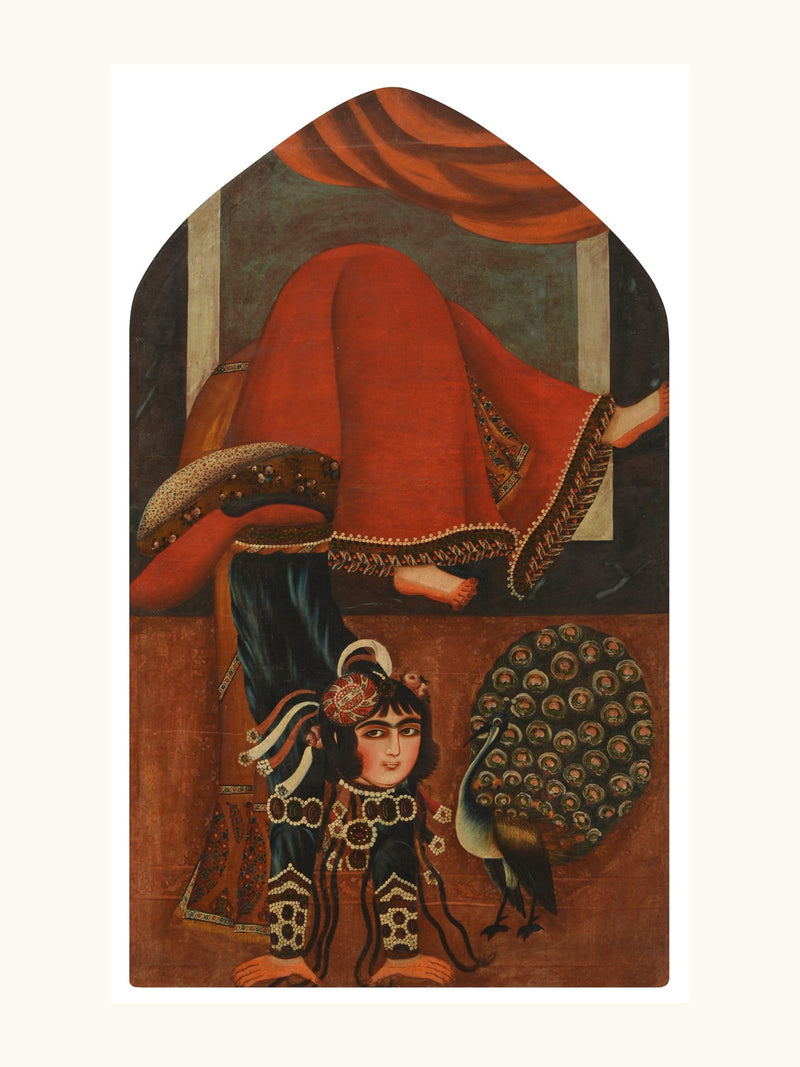 An Acrobat with a Peacock | Restored Qajar Painting