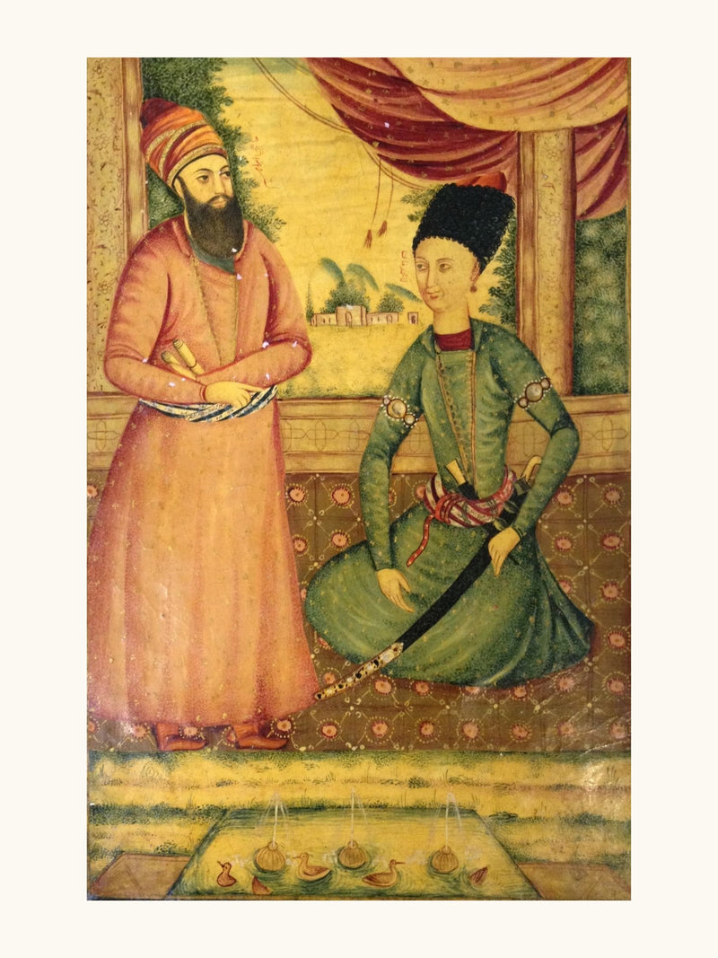Agha Muhammad Khan with Ibrahim Khan Kalantar | Restored Qajar Painting