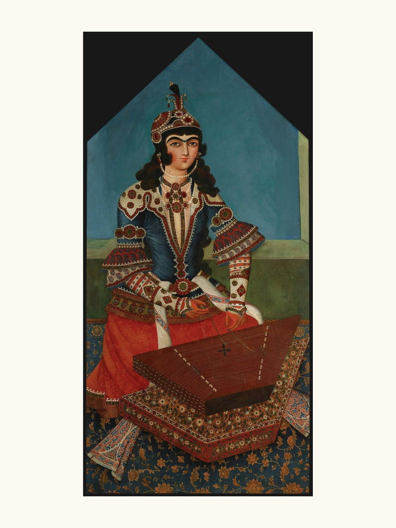 Woman Playing a Santur | Restored Qajar Painting
