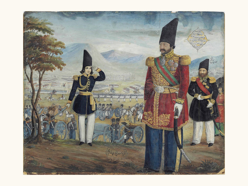Ardeshir Mirza Reviews His Troops | Restored Qajar Painting