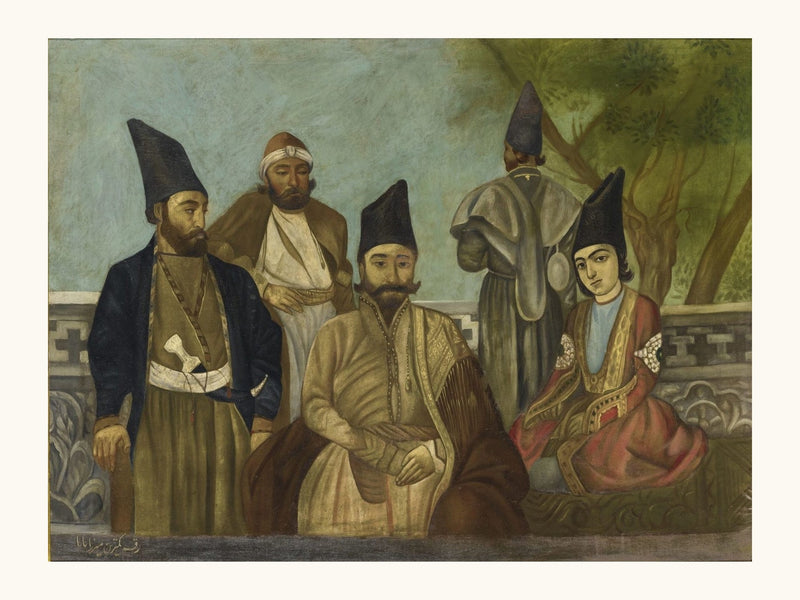A Qajar Nobleman with His Kinsmen | Restored Qajar Painting