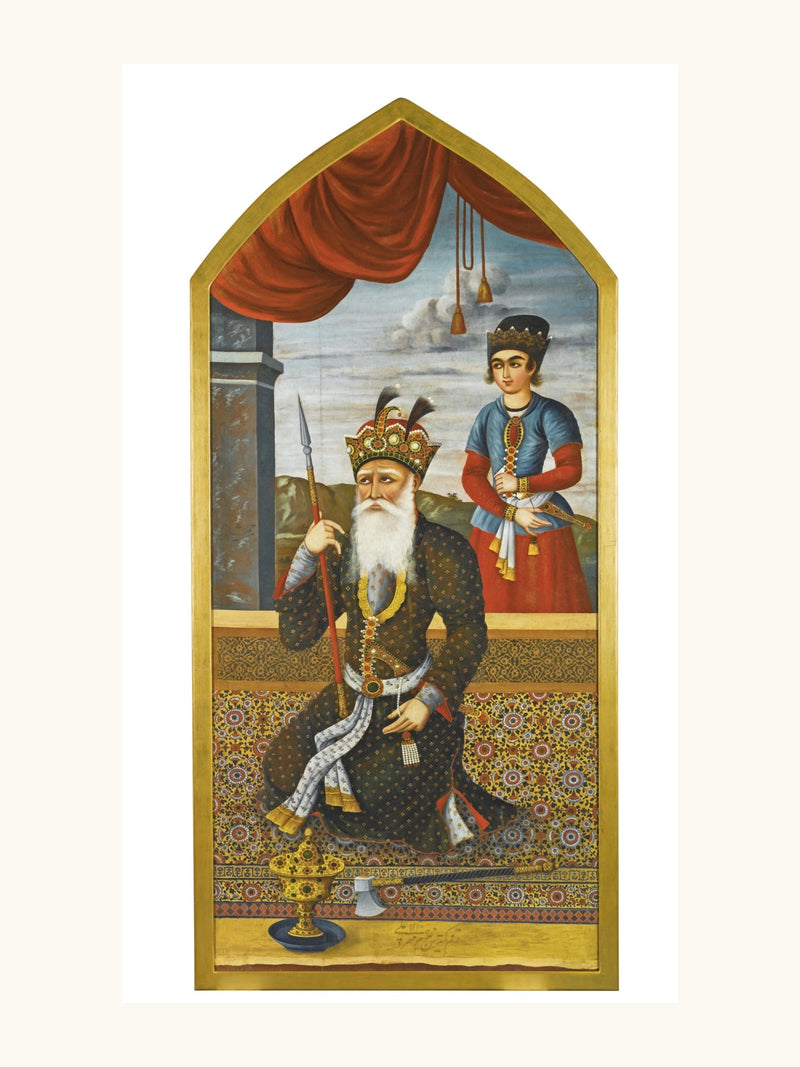 King Jamshid, Signed by Mihr Ali, 1803 | Restored Qajar Painting
