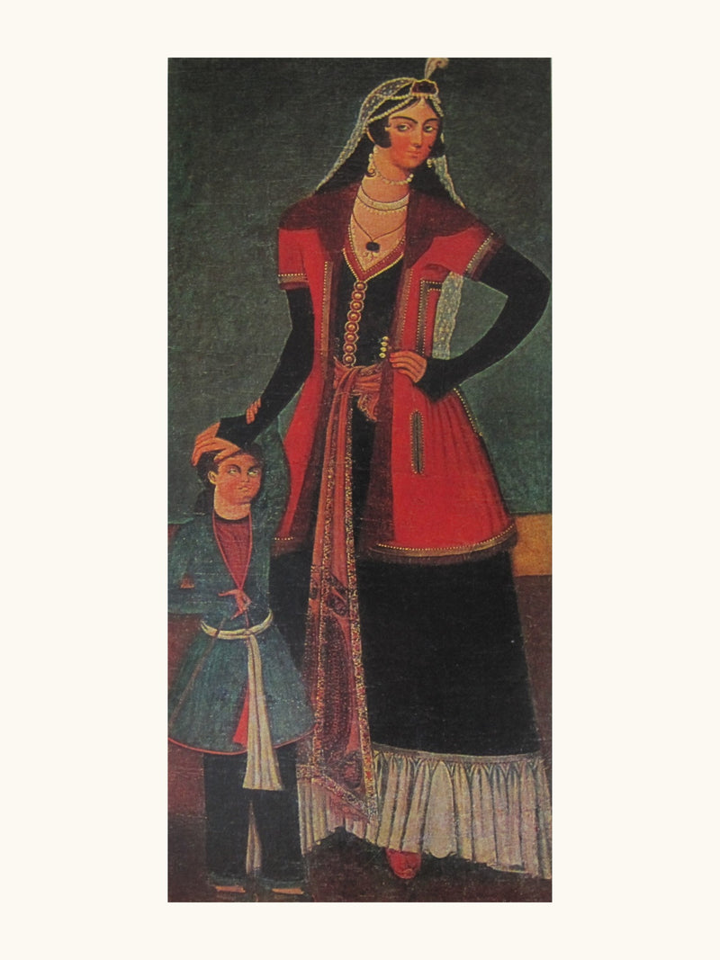 A Girl and a Little Boy | Restored Qajar Painting