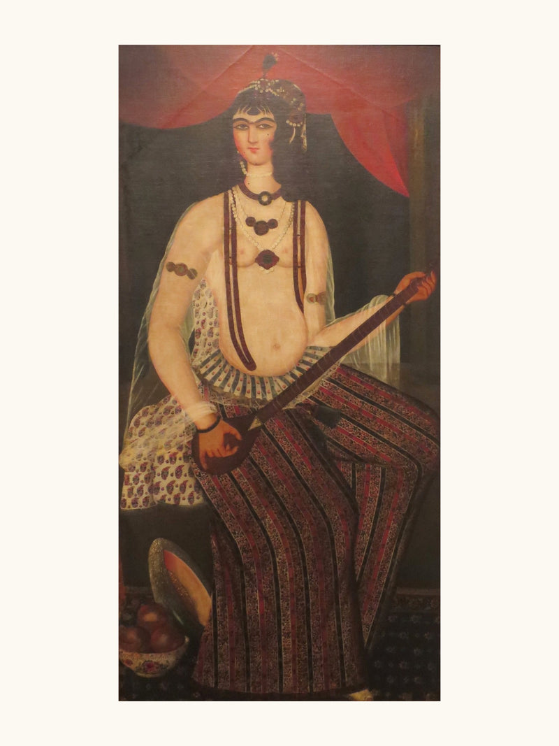 A Female Musician with a Stringed Instrument | Restored Qajar Painting