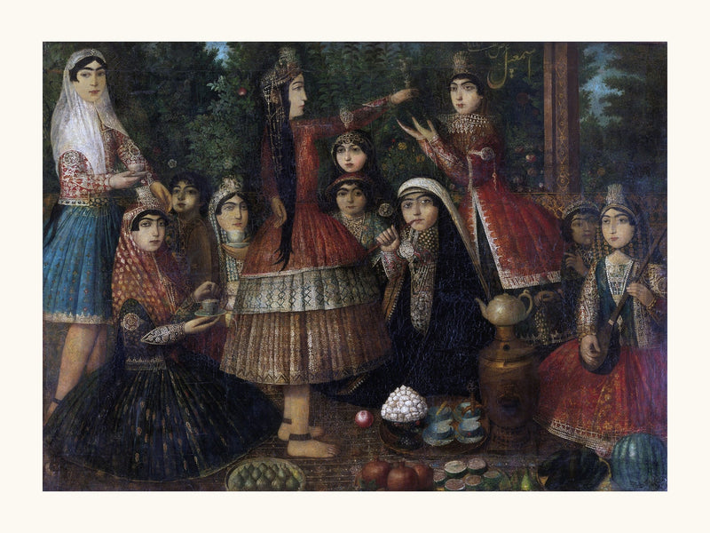 Ladies Dancing Around a Samovar | Restored Qajar Painting