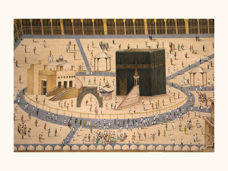 A View of the Kaaba and the Sanctuary at Mecca | Restored Qajar Painting