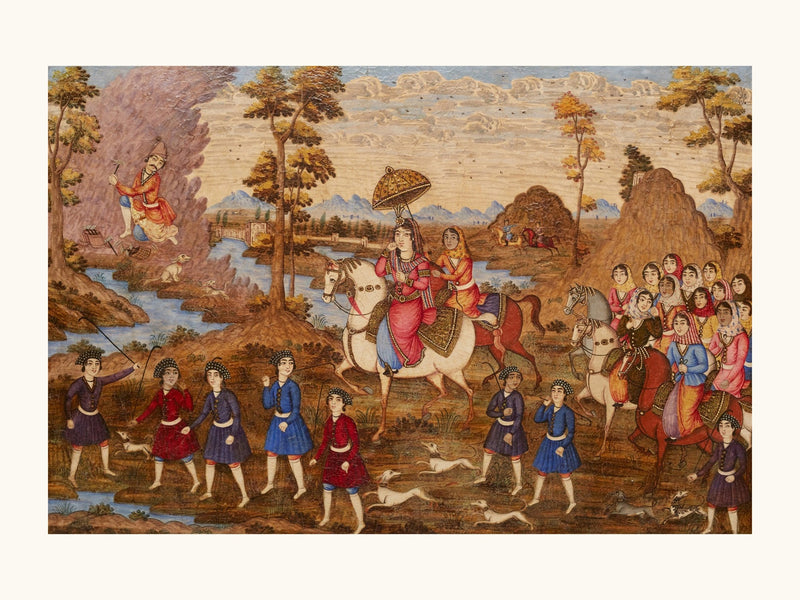 Shirin Visits Farhad on Mount Bisitun | Restored Qajar Painting