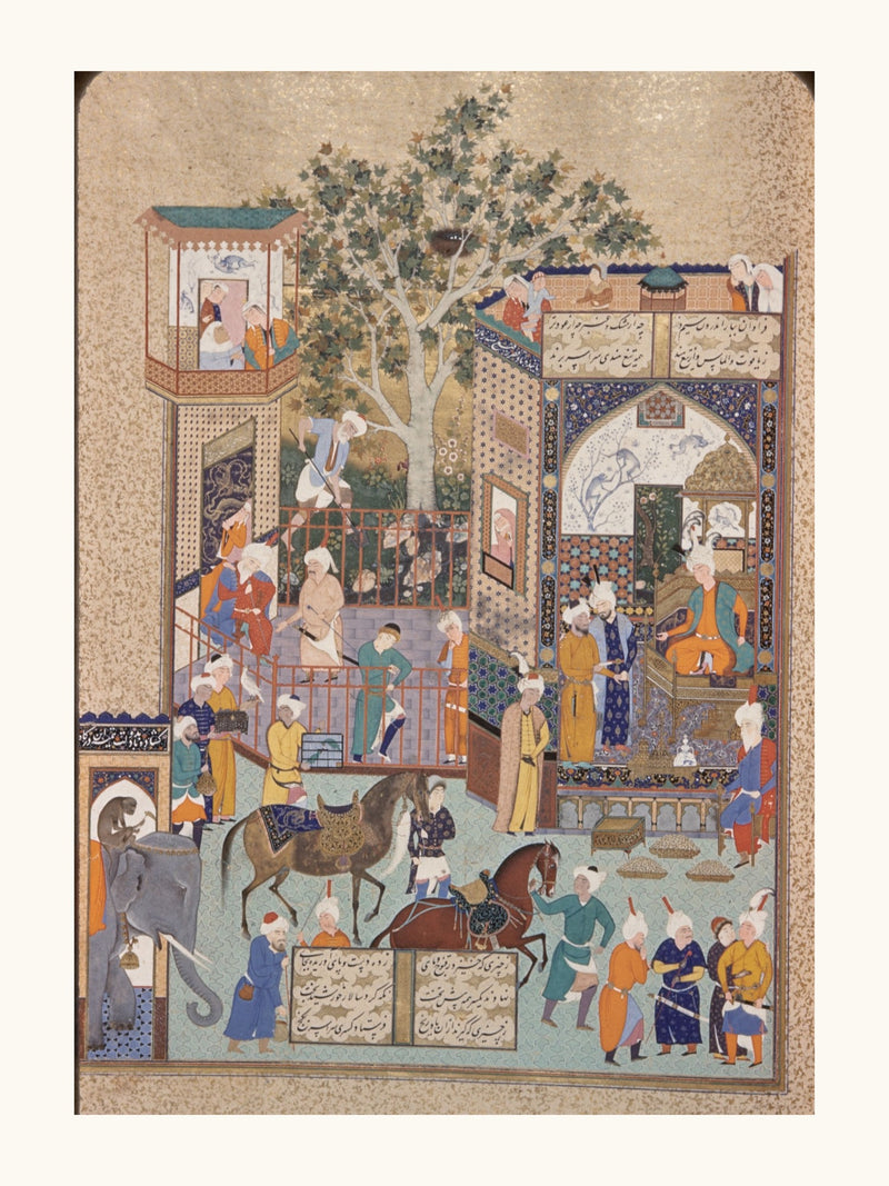 Nushirvan Receives an Embassy from the Raja of Hind | Restored Persian Miniature