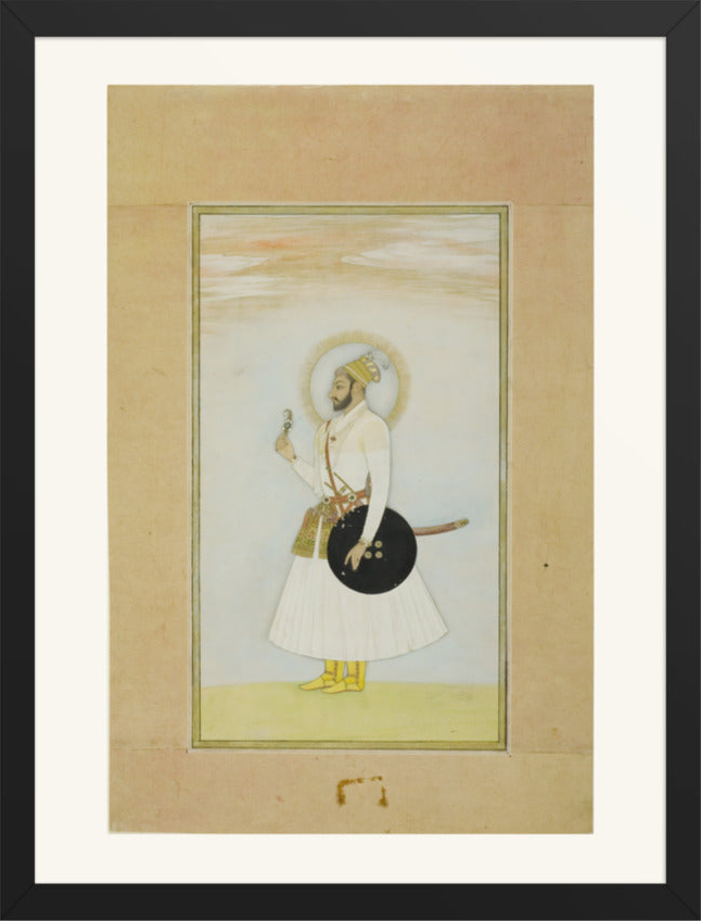 Portrait of Muhammad Azim with a Shield — Restored Rajput Wall Art — view 9