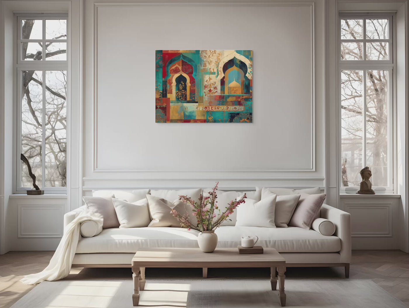Turquoise Arches of the Mughal Court – Abstract Mughal Architecture Canvas Wall Art — view 15