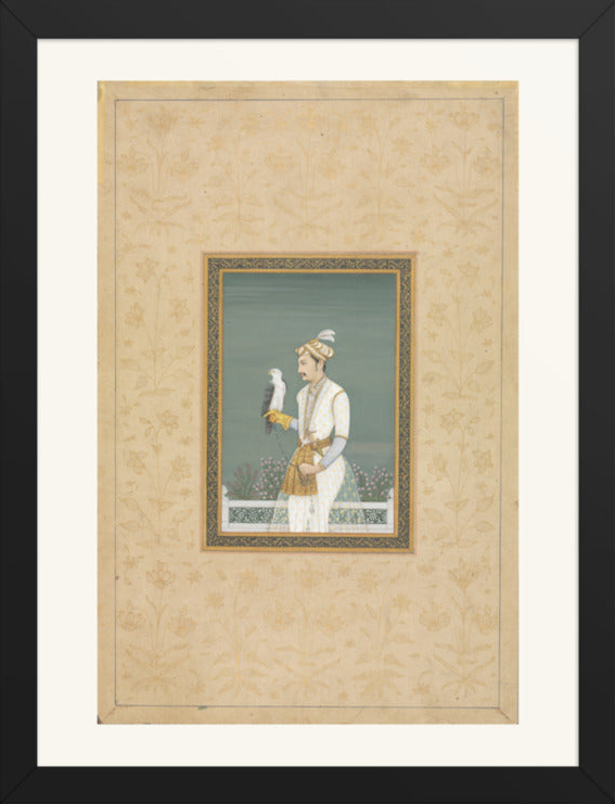 Portrait of a Prince with a Hawk — Restored Mughal Wall Art — view 8