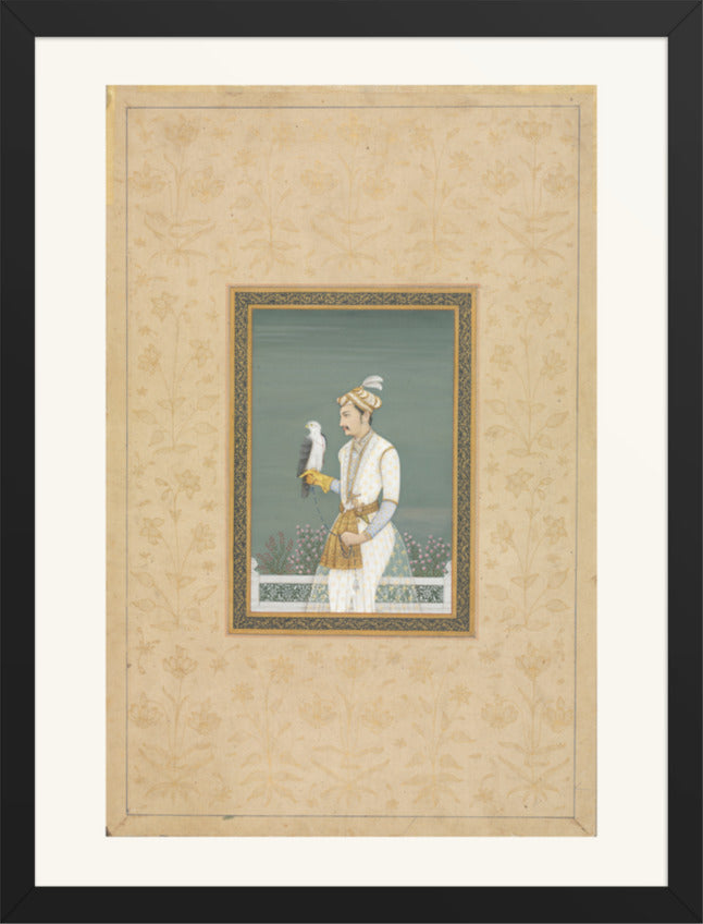 Portrait of a Prince with a Hawk — Restored Mughal Wall Art — view 9