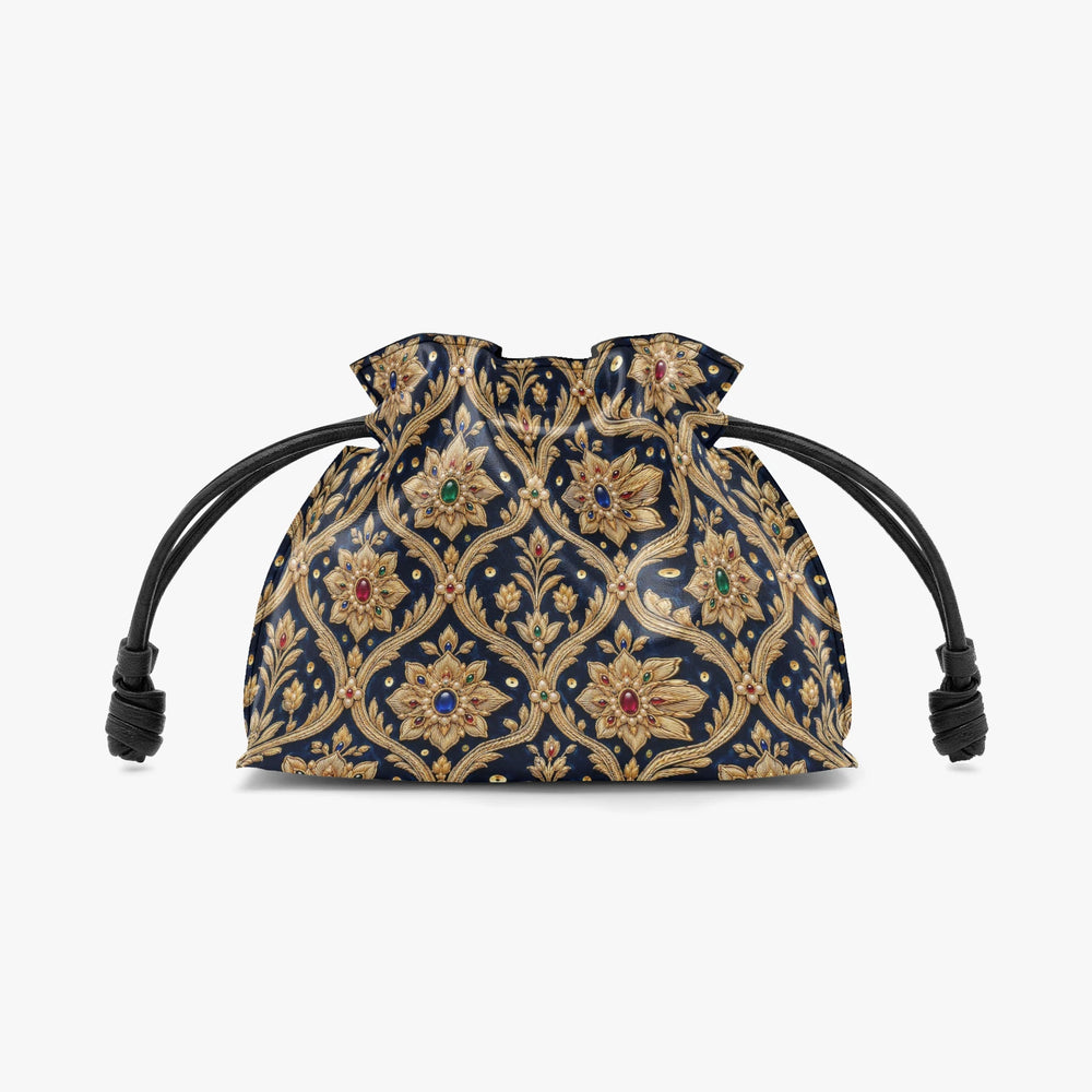 Zardozi Midnight — Navy & Gold Drawstring Pouch Bag — view 2