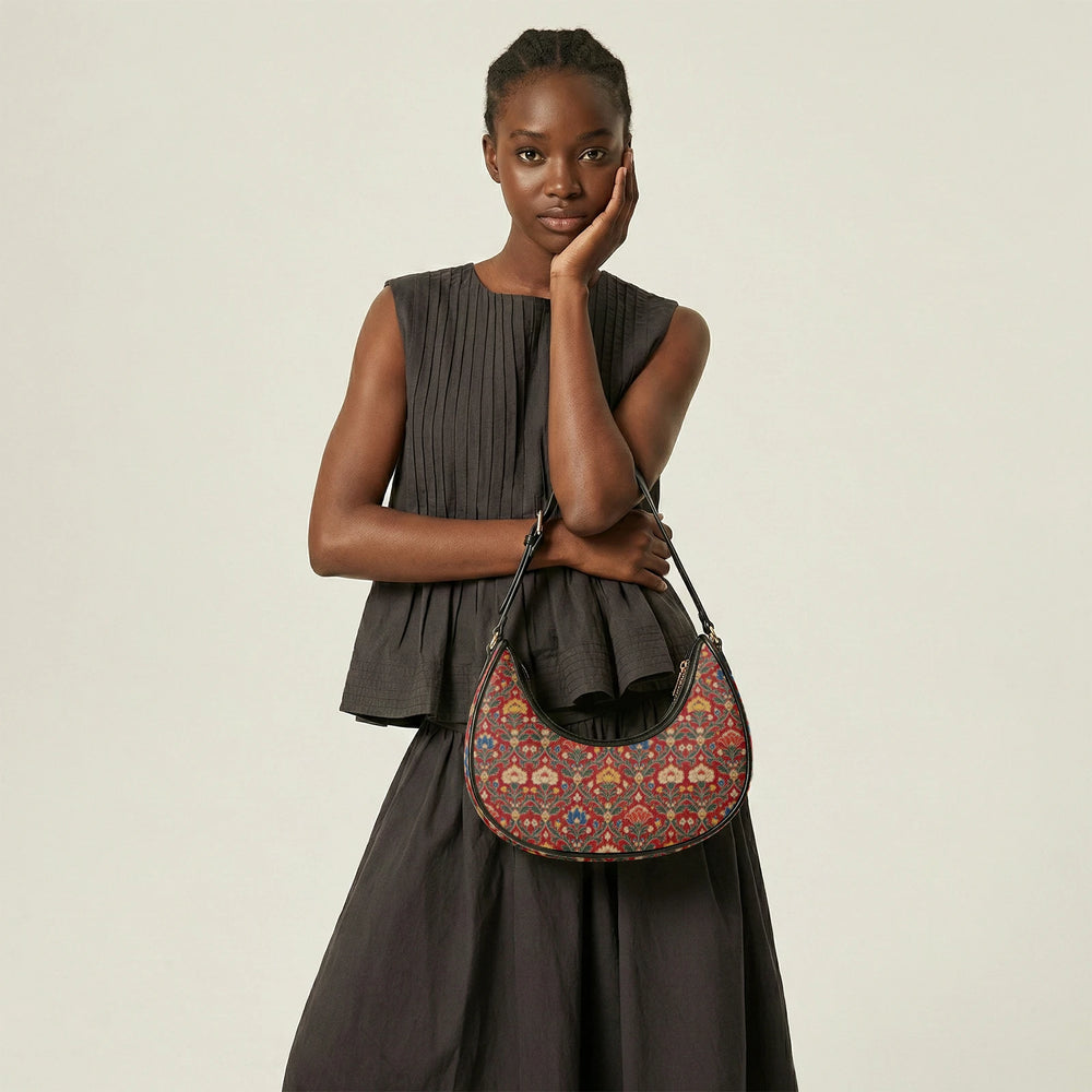 Chintz Jaal — Red & Indigo Crescent Shoulder Bag — view 15