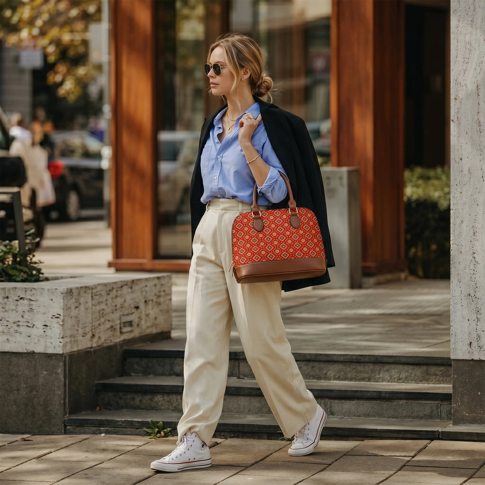 Bandhani — Red & Saffron Dome Handbag — view 8