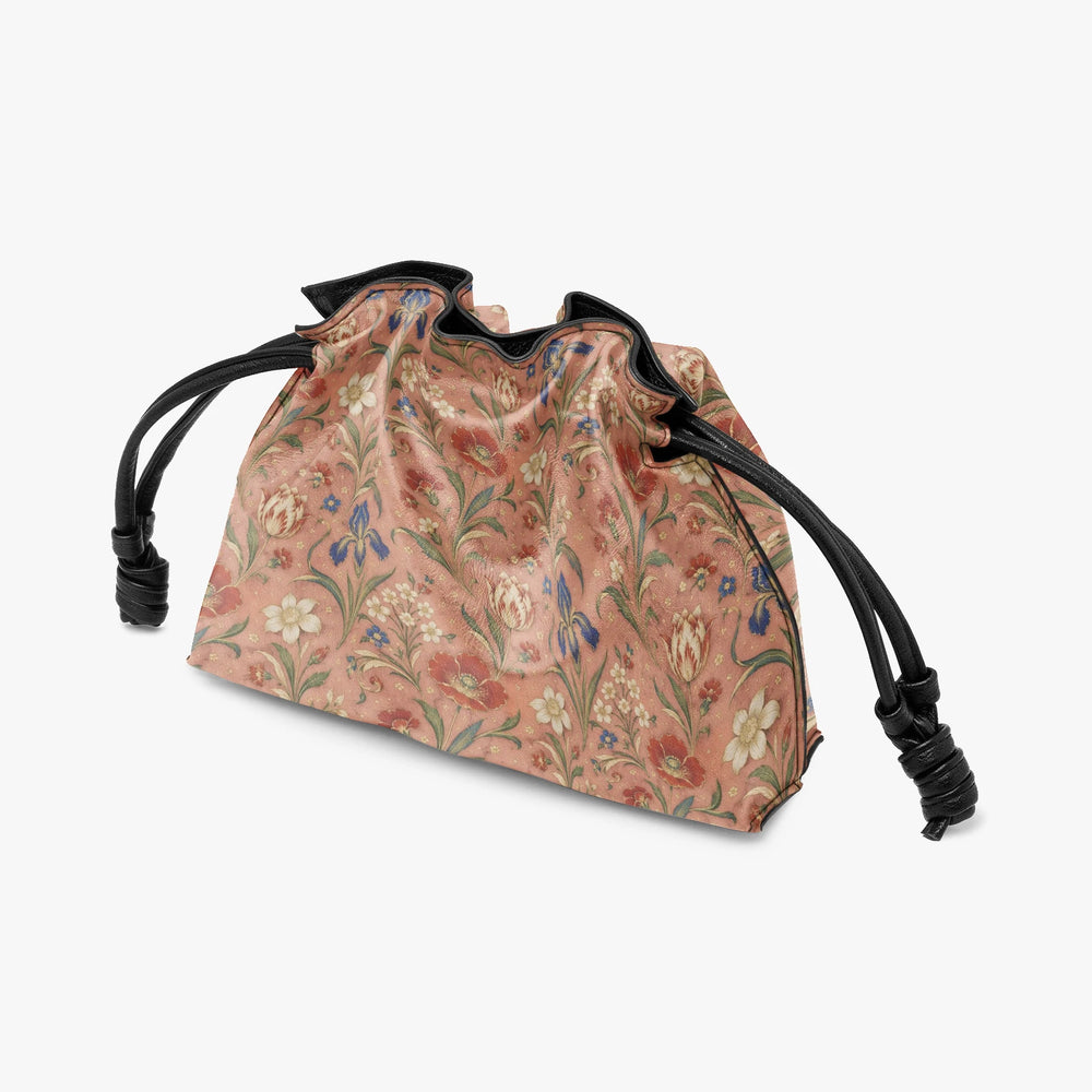 Hashiya Flowers — Apricot Drawstring Pouch Bag — view 3