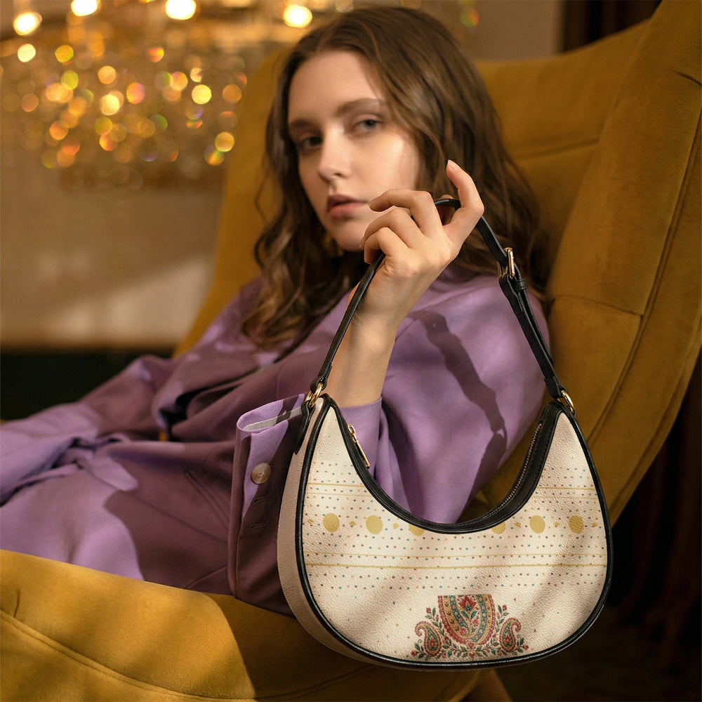 Embroidered Buta — Ivory Crescent Shoulder Bag — view 18